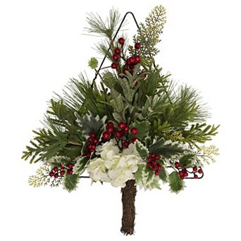 Northlight 24-Inch Artificial Pine Christmas Tree Wall Decor with Berries & Holly