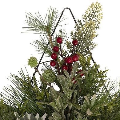 Northlight 24-Inch Artificial Pine Christmas Tree Wall Decor with Berries & Holly