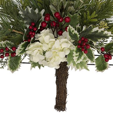 Northlight 24-Inch Artificial Pine Christmas Tree Wall Decor with Berries & Holly