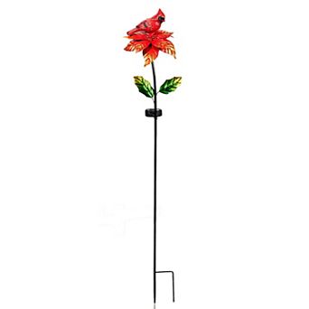Evergreen Enterprises Solar Cardinal on Poinsettia Garden Stake Outdoor Decor