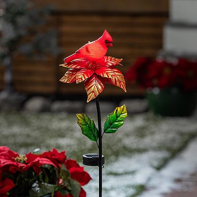 Evergreen Enterprises Solar Cardinal on Poinsettia Garden Stake Outdoor Décor