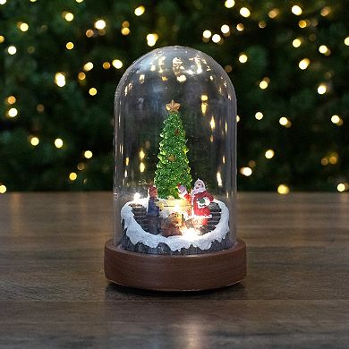 Northlight Lighted Santa & Christmas Tree Cloche Style Table Decor