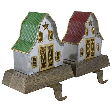 Northlight 5.5-in. Set of 2 LED Lighted Galvanized Barn Christmas Stocking Holders