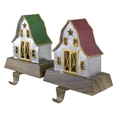 Northlight 5.5-in. Set of 2 LED Lighted Galvanized Barn Christmas Stocking Holders