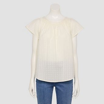 Petite LC Lauren Conrad Shirred Neck Self-Tie Shell Blouse