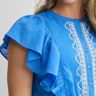 Women's Farmers Market Embroidered Ruffle Dress