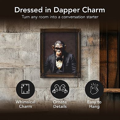 American Art Décor Vintage Framed Dapper Chimp Wall Art