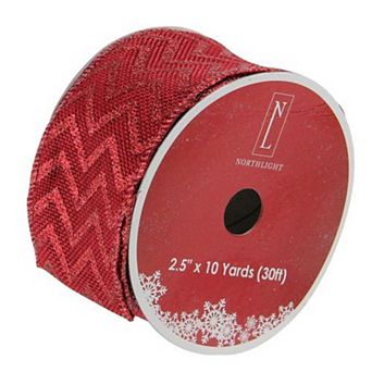 Northlight Glitter Chevron Wired Christmas Craft Ribbon 2.5 in x 10 Yards