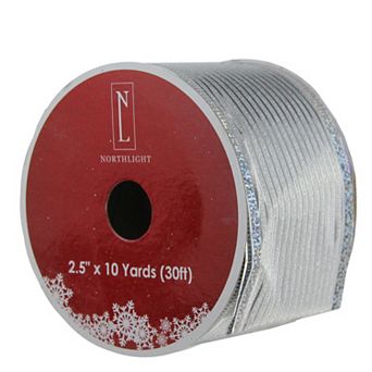 Northlight Silver Horizontal Striped Wired Christmas Craft Ribbon 2.5-Inch x 10-Yard