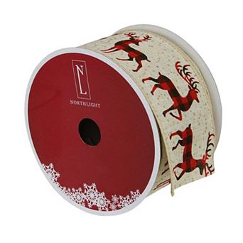 Northlight Buffalo Check Reindeer Christmas Wired Craft Ribbon 2.5 in x 16 Yards