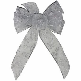 Northlight Glitter Snowflake 6-Loop Sheer Christmas Bow Decoration
