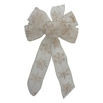 Northlight 14-Inch x 9-Inch Sheer & Gold Snowflake Christmas Bow Decoration