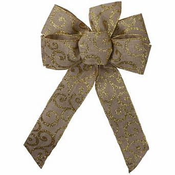 Northlight Burlap Glitter Scroll 6-Loop Christmas Bow Decoration