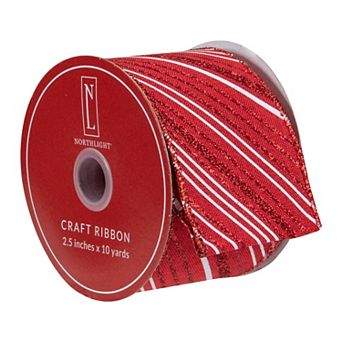 Northlight Red & White Stripe Wired Craft Ribbon 10 Yards