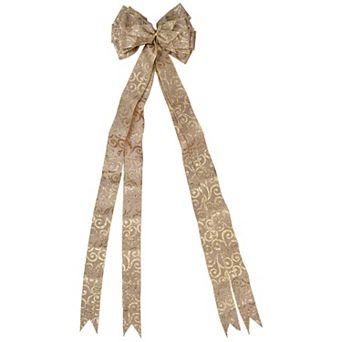 Northlight 48-Inch Burlap & Gold Scroll Christmas Bow Decoration