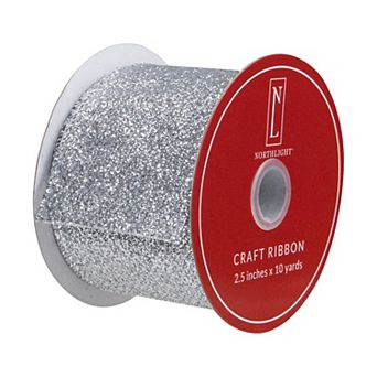 Northlight Silver Glitter Wired Craft Ribbon 10 Yards