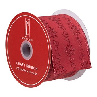 Northlight Glittered Poinsettia Wired Craft Ribbon 10 Yards