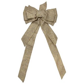 Northlight 12-Inch Burlap & Gold 10 Loop Christmas Bow Decoration