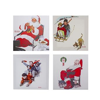 Northlight 8-Inch x 8-Inch 4 pk Norman Rockwell Christmas Scene Canvas Print Set