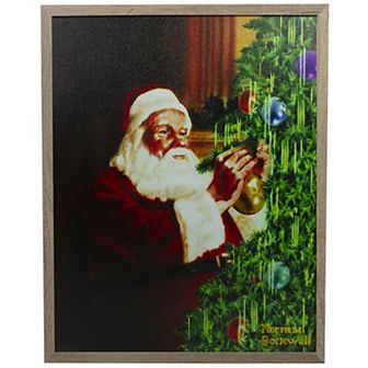 Northlight 19-Inch Lighted Norman Rockwell Santa Trimming Tree Wall Art