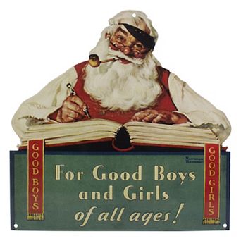 Northlight 12.5-Inch Norman Rockwell Santa Vintage Tin Wall Art
