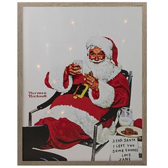 Northlight 19-Inch Lighted Norman Rockwell Santa Eating Milk & Cookies Wall Art