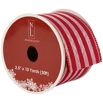 Northlight Red & White Striped Wired Craft Ribbon 2.5 in x 10 Yards
