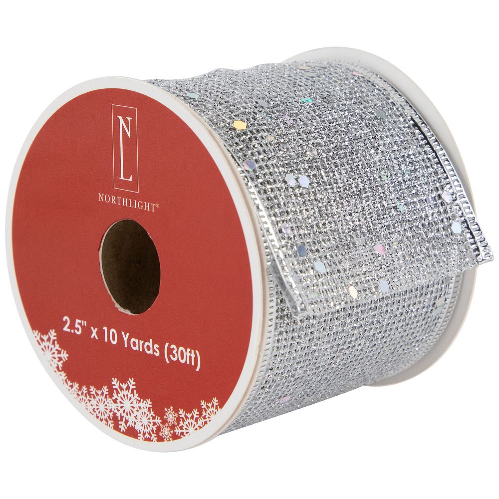 Northlight Shimmering Silver Wired Craft Ribbon 2.5 Inches x 10 Yards