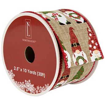 Northlight Gnome Burlap Style Wired Craft Christmas Ribbon 2.5 in x 10 Yards