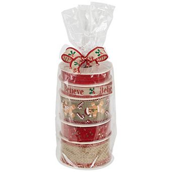 Northlight 5 pc Gingerbread Themed Craft Christmas Ribbons 1.5 in x 3 Yards