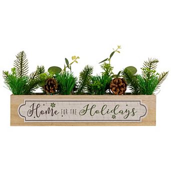 Northlight Rectangular Boxed Foliage "Home For The Holidays" Christmas Candle Holders 13.75-Inch