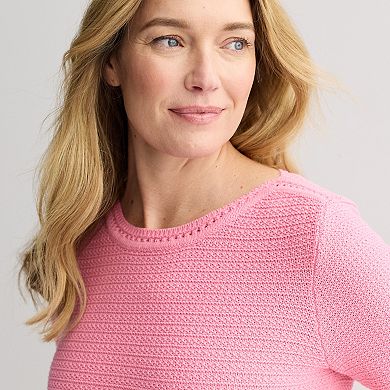 Women's Croft & Barrow® Boatneck Pointelle Trim Sweater