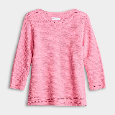 Petite Croft & Barrow® Boatneck Pointelle Trim Sweater