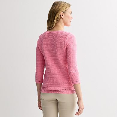 Petite Croft & Barrow® Boatneck Pointelle Trim Sweater