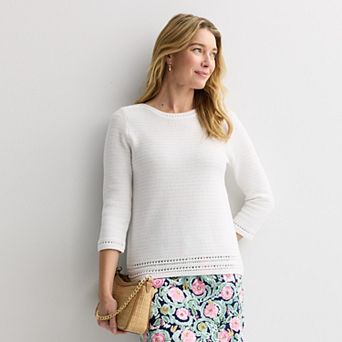 Petite Croft & Barrow® Boatneck Pointelle Trim Sweater