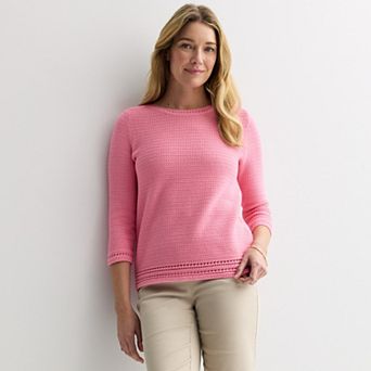 Petite Croft & Barrow® Boatneck Pointelle Trim Sweater