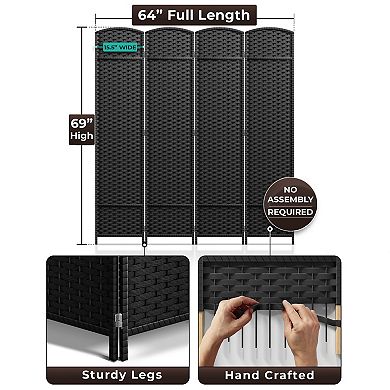Sorbus 6 ft. Tall Extra Wide Double Hinged 4 Panel Room Divider - Folding Privacy Screens