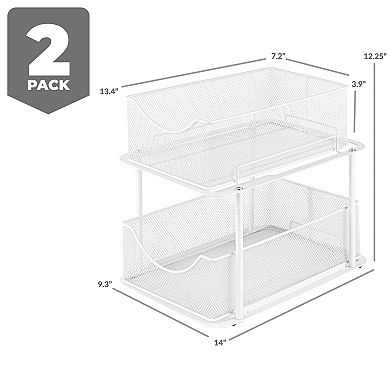 Sorbus 2 Pack 2 Tier Baskets with Mesh Sliding Drawers - Ideal Cabinet, Under the Sink, etc