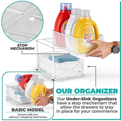 Sorbus 2 Pack 2 Tier Baskets with Mesh Sliding Drawers - Ideal Cabinet, Under the Sink, etc