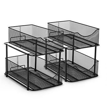 Sorbus 2 Pack 2 tier Baskets with Mesh Sliding Drawers - Ideal Cabinet, Under the Sink, etc