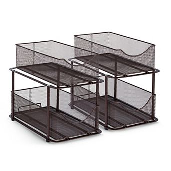Sorbus 2 Pack 2 tier Baskets with Mesh Sliding Drawers - Ideal Cabinet, Under the Sink, etc