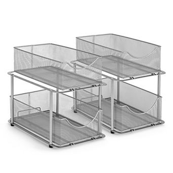 Sorbus 2 Pack 2 tier Baskets with Mesh Sliding Drawers - Ideal Cabinet, Under the Sink, etc