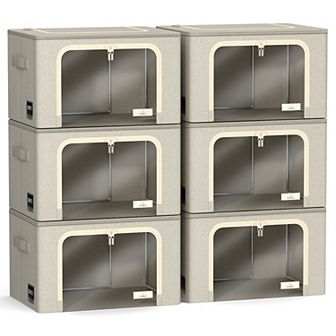 Sorbus 6 Pack Medium Foldable Storage Box - Metal Frame, Oxford Fabric, Large Window & Handles