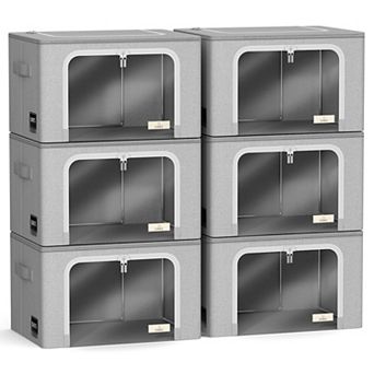 Sorbus 6 Pack Medium Foldable Storage Box - Metal Frame, Oxford Fabric, Large Window & Handles