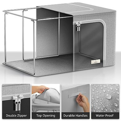 Sorbus 4 Pack Medium Foldable Storage Box - Metal Frame, Oxford Fabric, Large Window & Handles