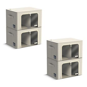 Sorbus 4 Pack Medium Foldable Storage Box - Metal Frame, Oxford Fabric, Large Window & Handles