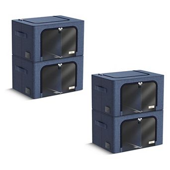 Sorbus 4 Pack Medium Foldable Storage Box - Metal Frame, Oxford Fabric, Large Window & Handles