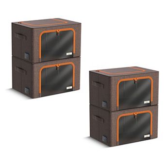 Sorbus 4 Pack Medium Foldable Storage Box - Metal Frame, Oxford Fabric, Large Window & Handles