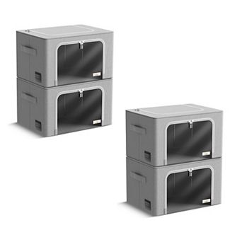 Sorbus 4 Pack Medium Foldable Storage Box - Metal Frame, Oxford Fabric, Large Window & Handles