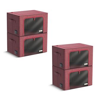 Sorbus 4 Pack Medium Foldable Storage Box - Metal Frame, Oxford Fabric, Large Window & Handles
